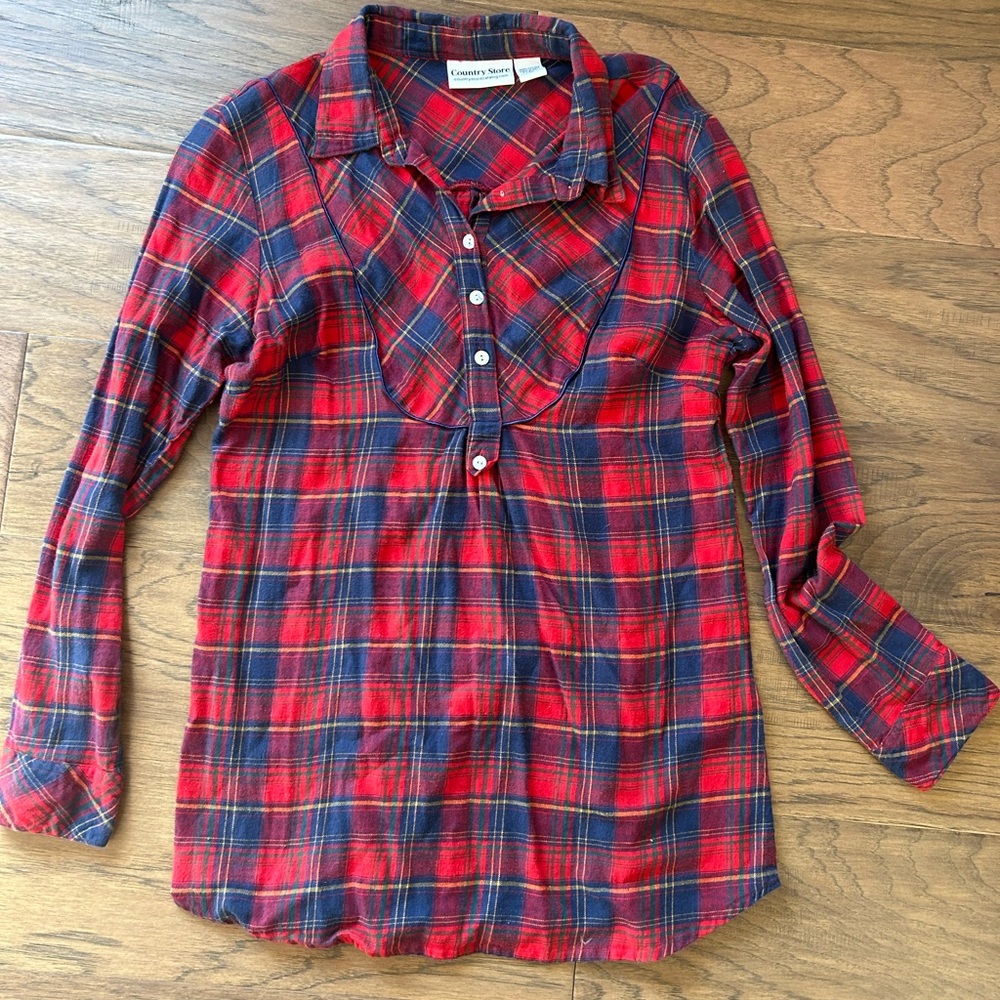 Red and Blue Flannel Button-Up Shirt